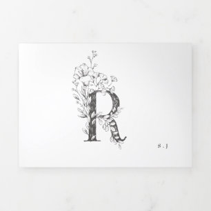 Invitation Trois Volets 'R' Monogramme Beau Mariage floral croisé