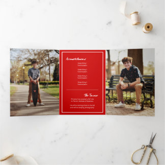 Invitation Trois Volets Red Edgy Abstrait Torn Photo Graduation