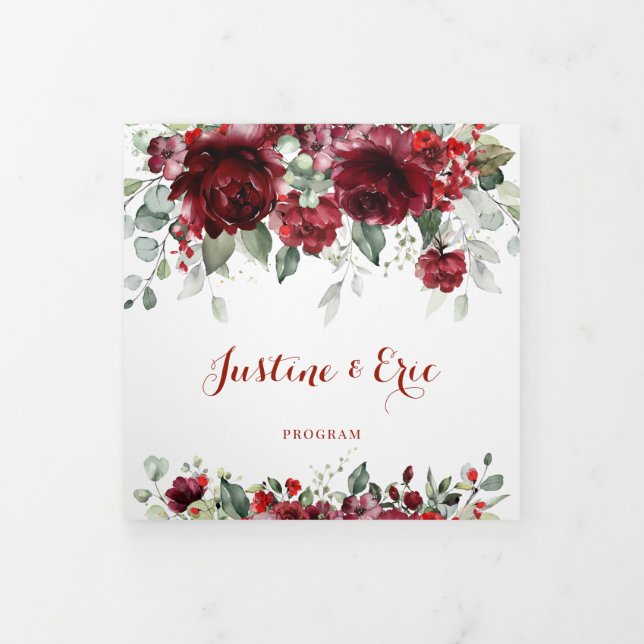 Invitation Trois Volets Red Peony Epiphany Wedding Program Trifold Card (Protection)