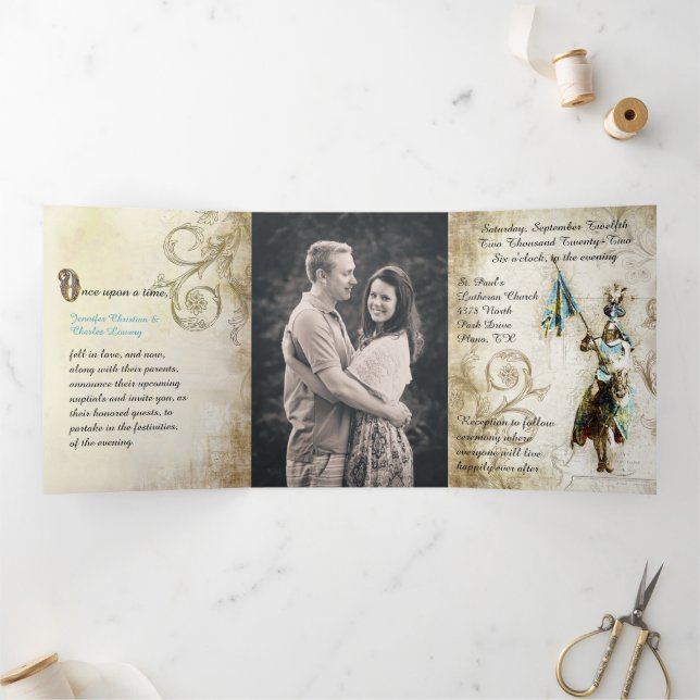 Invitation Trois Volets Renaissance Fairytale Photo Mariage (Intérieur)