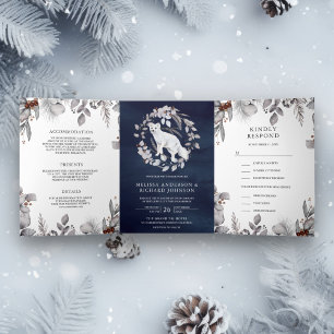 Invitation Trois Volets Renard Arctique Aquarelle Rustique Mariage Hiver 3