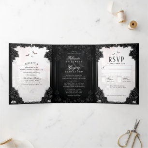 Invitation Trois Volets Romance gothique Noir & Blanc "Ensemble avec"