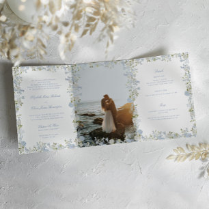 Invitation Trois Volets Romantique Bleu Douce Vintage Monogramme Armoiries