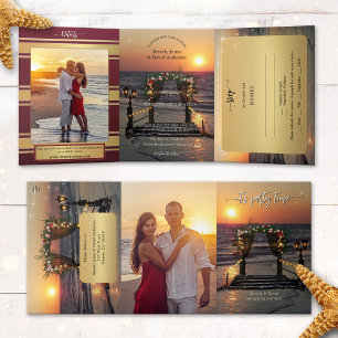 Invitation Trois Volets Rose Arbor Beach Photo Mariage Tout en Un