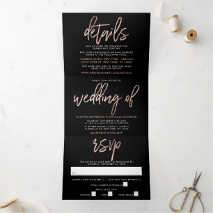 Invitation Trois Volets Rose moderne Gold Foil Script Mariage Suite