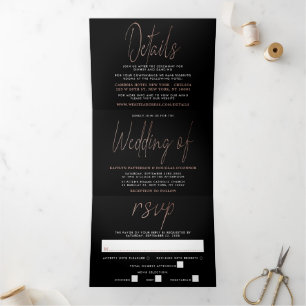 Invitation Trois Volets Rose moderne Gold Foil Script Mariage Suite