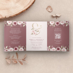 Invitation Trois Volets Rose Poussiéreuse Fard à Joues Floral Esperluette