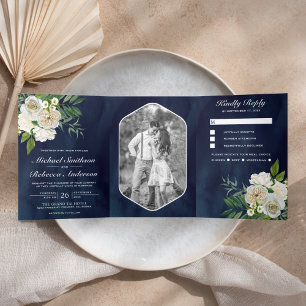 Invitation Trois Volets Roses ivoiriens Botanique Photo Marine Mariage ble
