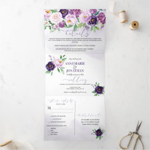 Invitation Trois Volets Roses Purple Lavender *DO-IT-YOURSELF* Script de c