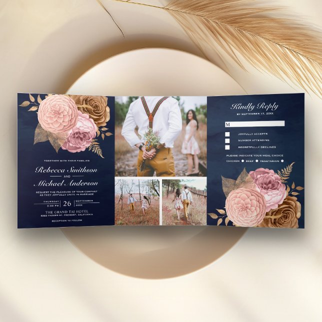 Invitation Trois Volets Roses Roses Roses Roses Roses Terme Floral Mariage (Créateur téléchargé)