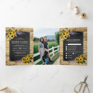 Invitation Trois Volets Rustic Country Barn Fleur sauvage Mariage