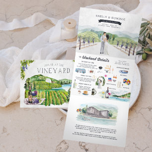 Invitation Trois Volets Rustic Mountain Vineyard Mariage