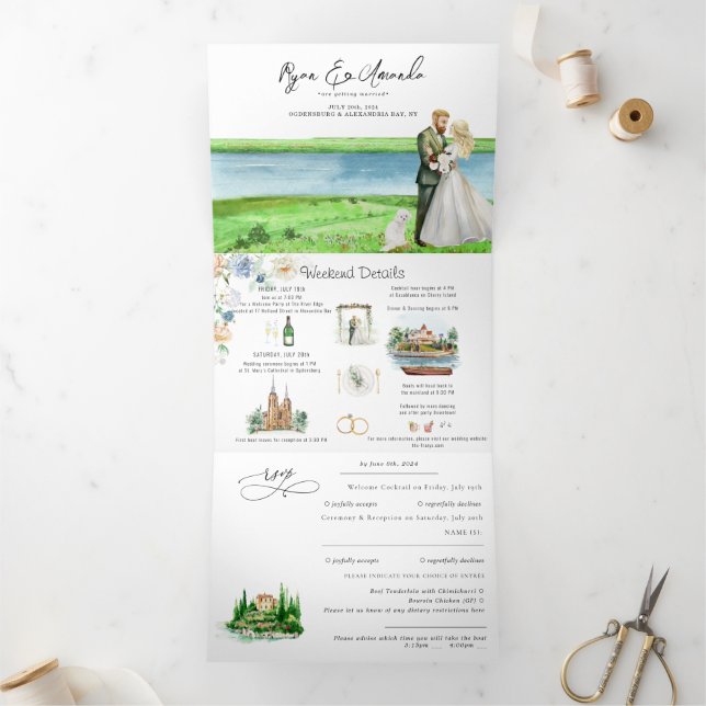 Invitation Trois Volets Rustic River Alexandria Bay Mariage (Intérieur)