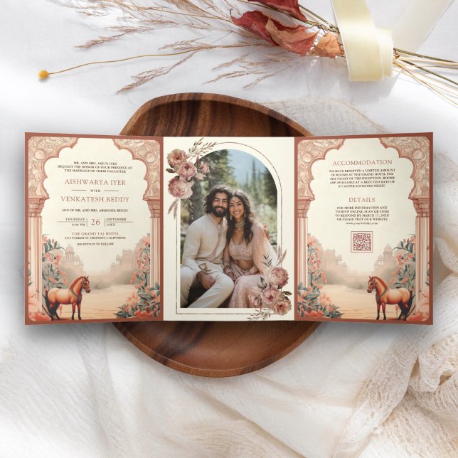 Invitation Trois Volets Rustique Boho Earthy Floral Mariage de cheval indi (Créateur téléchargé)