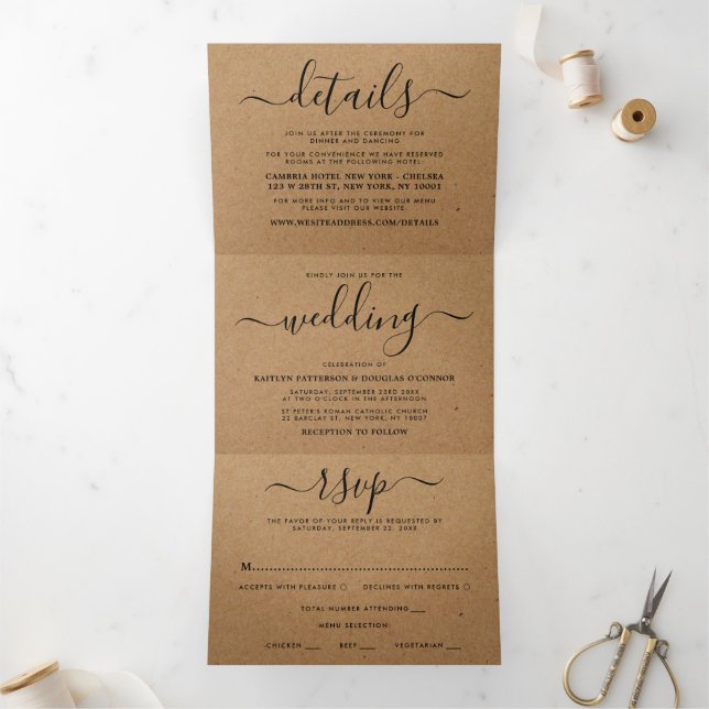 Invitation Trois Volets Rustique Country Kraft Simple Script Mariage Suite (Intérieur)