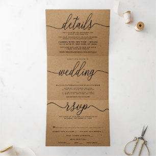 Invitation Trois Volets Rustique Country Kraft Simple Script Mariage Suite