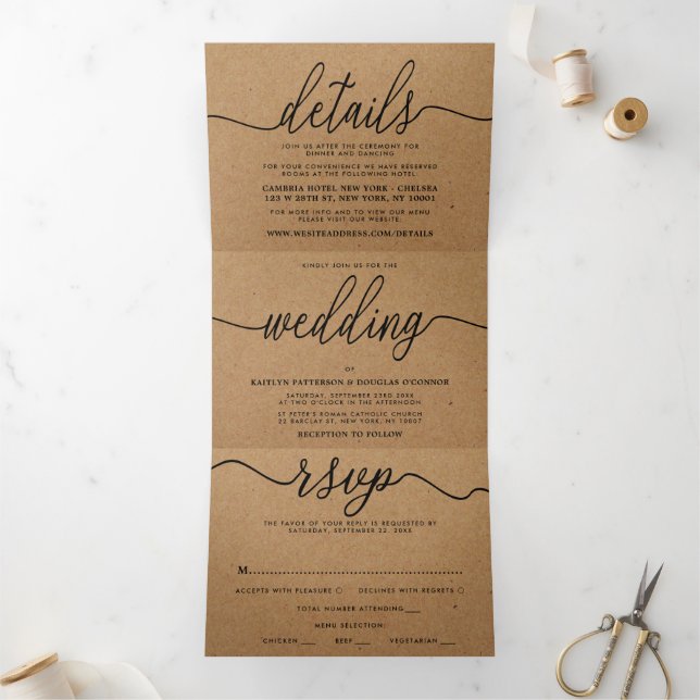 Invitation Trois Volets Rustique Country Kraft Simple Script Mariage Suite (Intérieur)