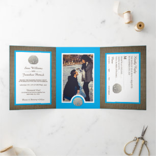 Invitation Trois Volets Sable Dollars & Burlap Sky Blue Beach Wedding Suit