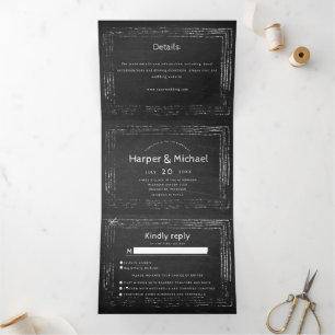 Invitation Trois Volets Script de tableau de bord rustique tout en un mari
