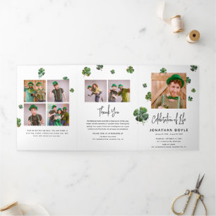 Invitation Trois Volets Shamrock irlandais Clover Funeral Memorial Program