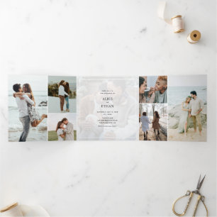 Invitation Trois Volets Simple 15 photo Collage RSVP QR Code Mariage