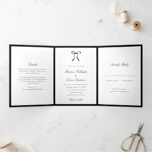 Invitation Trois Volets Simple Bow Mariage Classique