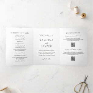 Invitation Trois Volets Simple Code QR Bold Noir et Blanc Mariage Moderne