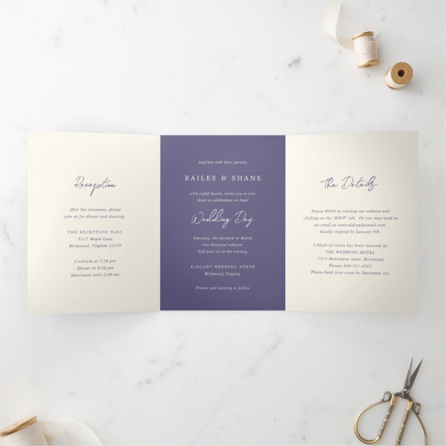 Invitation Trois Volets Simple Dusty violet Mariage moderne (Intérieur)