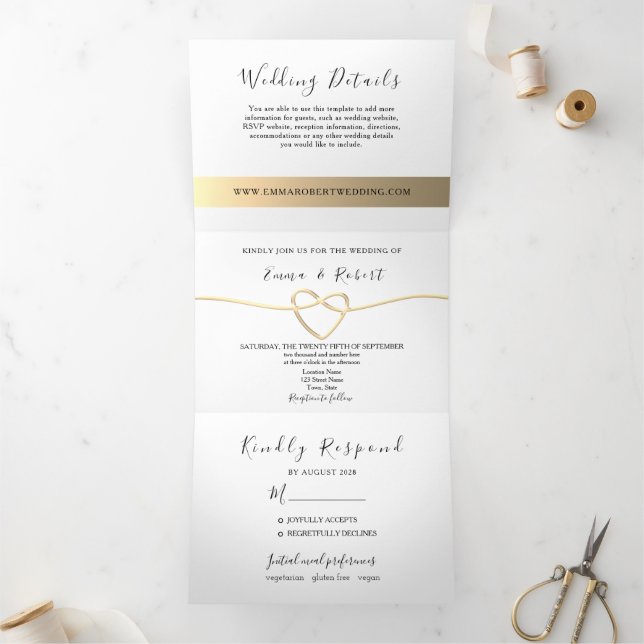 Invitation Trois Volets Simple Élégant Photo Mariage (Intérieur)