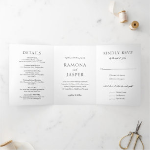 Invitation Trois Volets Simple Mariage Moderne Gras Noir et Blanc