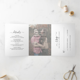 Invitation Trois Volets Simple Moderne Photo Élégant Mariage