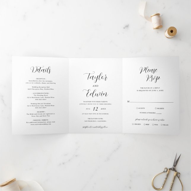 Invitation Trois Volets Simple Photo Contemporain Mariage moderne (Intérieur)