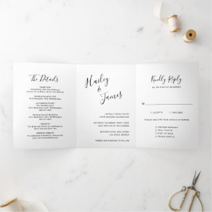 Invitation Trois Volets Simple Photo Elegant Mariage moderne