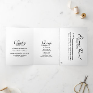 Invitation Trois Volets Simple suite de Baby shower noir et blanc