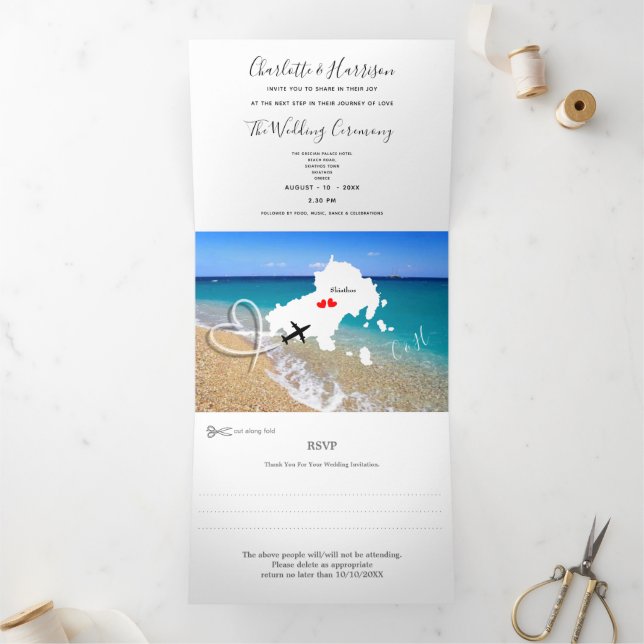 Invitation Trois Volets Skiathos Grec Destination Mariage Photo (Intérieur)