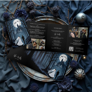 Invitation Trois Volets Spooky Forest Haunted Castle Wedding 6-Photo