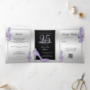 Invitation Trois Volets Stiletto, Photo, QR Code 25e anniversaire surprise