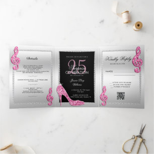 Invitation Trois Volets Stiletto, Photo, QR Code 25e anniversaire surprise