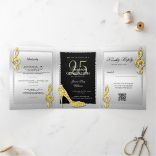 Invitation Trois Volets Stiletto, Photo, QR Code 25e anniversaire surprise