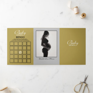 Invitation Trois Volets Suite Baby shower argent et or simple