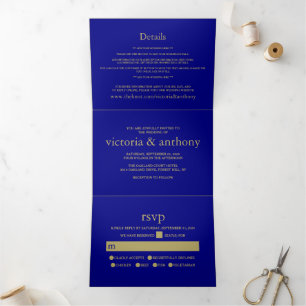 Invitation Trois Volets Suite de Mariages rouges de la marine moderne Blue