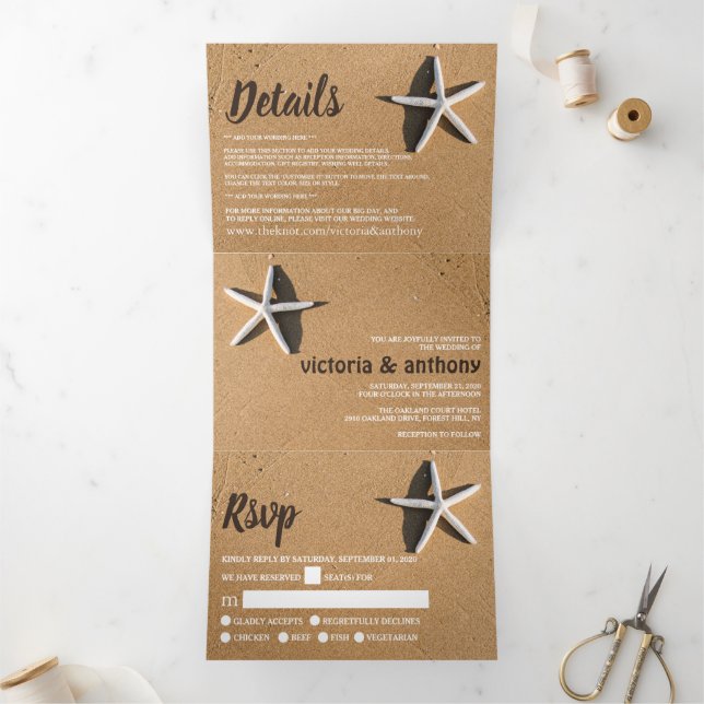 Invitation Trois Volets Suite Mariage de plage Starfish (Intérieur)