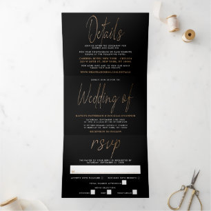Invitation Trois Volets Suite Mariage de script Gold Foil moderne
