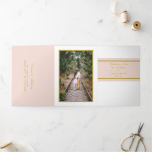 Invitation Trois Volets Suite Mariage moderne Champagne Rose & Or