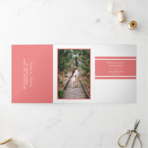 Invitation Trois Volets Suite Mariage moderne en corail clair