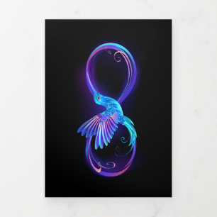 Invitation Trois Volets Symbole de l'infini néon avec colibri lumineux