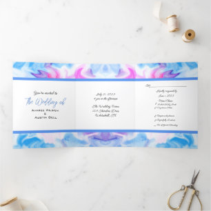 Invitation Trois Volets Teinture à tarte bleue et rose