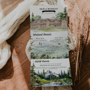 Invitation Trois Volets Teton Mountains rustiques Mariage illustré