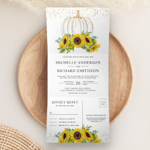 Invitation Trois Volets Tournages de soleil rustiques Citrouille blanche M