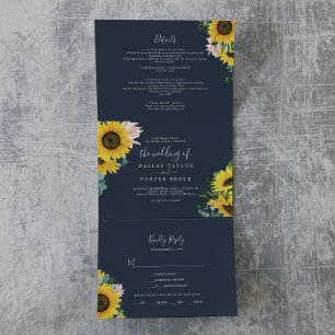 Invitation Trois Volets Tournesol rustique   Marine Photo Mariage All In O